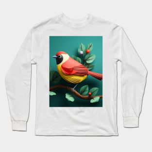 Papercraft Christmas Bird green Long Sleeve T-Shirt